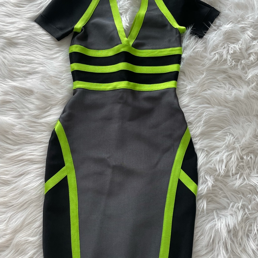 House of CB (fka celeb boutique) Bandage Dress- neon & grey! - Picture 3 of 7